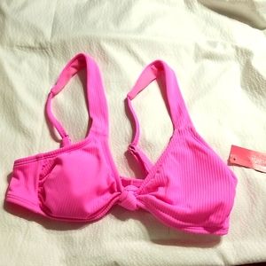 NWT PINK FAUX TIE FRONT REMOVABLE  PADDING SWIMSUIT SWIM TOP BRA